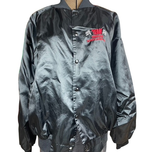 NISSAN Team Racing Jacket Satin Bomber Mens (XL) New Jersey Lined‎ Pockets USA - Picture 1 of 5